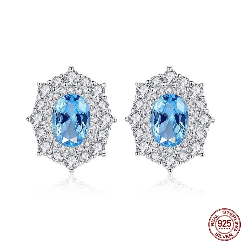 

BABIQU Blue Topaz Stud Earrings for Women Anniversary Fine Jewelry Solid 925 Sterling Silver Pendientes Gemstone Bijoux Se0348