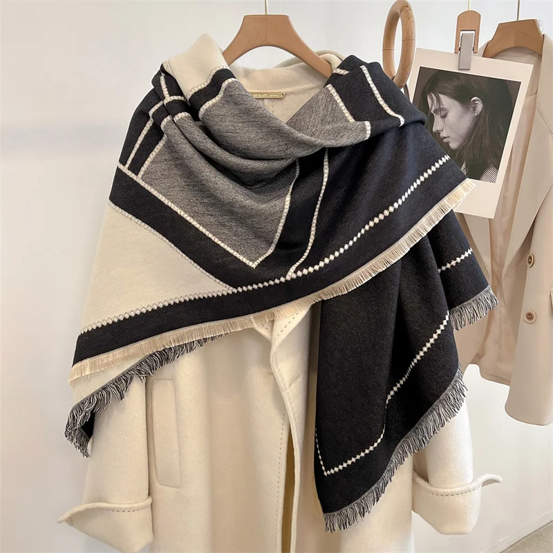 

Fashion Luxury Winter Thick Warm Double Cashmere Scarf Shawl For Women Fashion Lady Long Camellia Temperament Blanket Bandana