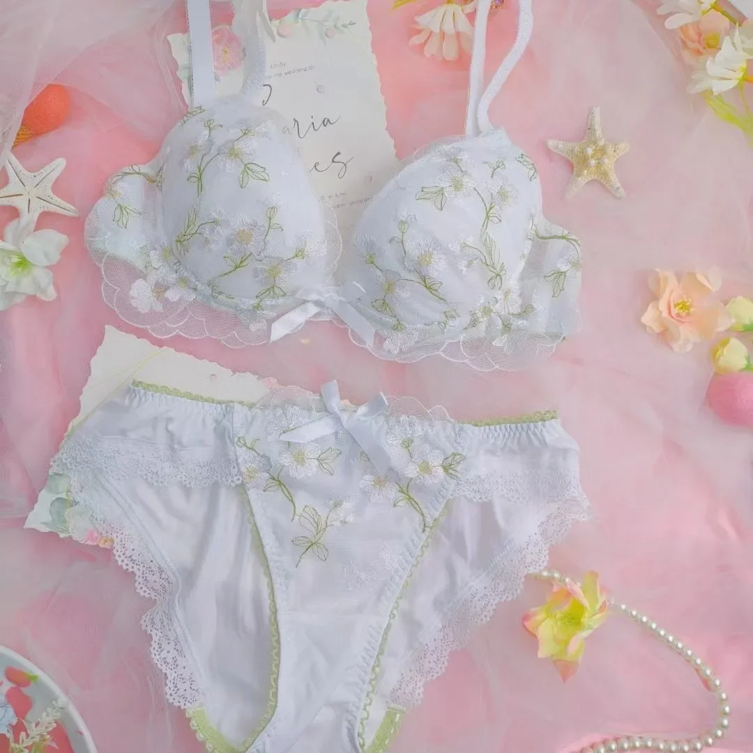 Домашний японский милый комплект с бюстгальтером вышивкой и глубоким куриным