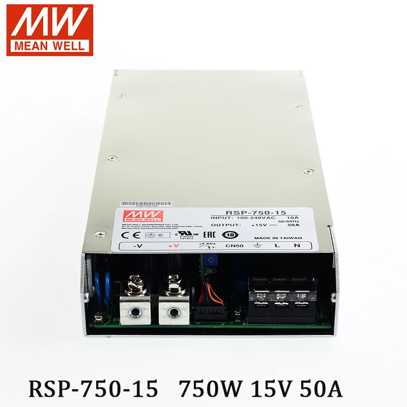 RSP-750-15 MEAN WELL импульсный источник питания 110 В/220 В переменного тока в 15 В постоянного тока 50 а 750 Вт трансформатор Meanwell PFC программируемый источник питания