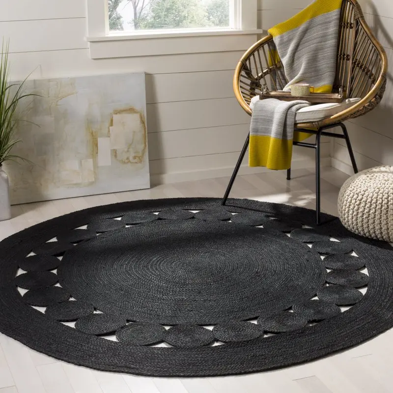 

Natural Fiber Black 5' x 5' Round Morgan Braid Jute Rug