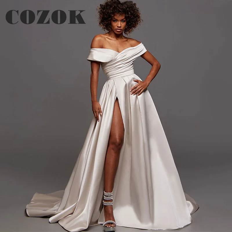 

A Line Simple V Neck Satin Wedding Dress 2023 New Sleeveless Off The Shoulder Backless Bridal Gown Vestidos De Novia Custom XC05