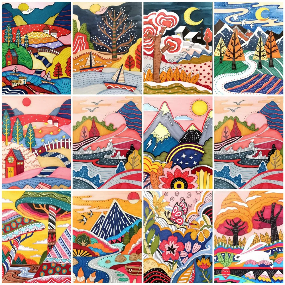 

5D алмазная живопись, деревья, пейзаж, наборы для вышивки крестиком, мультяшная Гора, мозаика, картина стразы, художественное украшение