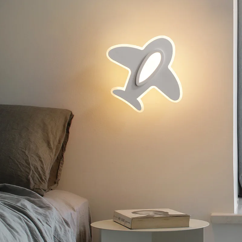

Interior Lantern Modern Indoor Decorations Small Airplane Wall Lamp For Children's Room Boy Room Led White Wall 2835 BlubsLamp