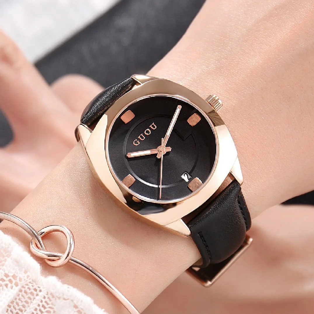 

Top GUOU Watch Women Luxury Leather Bracelet Auto Date Women Watches Fashion Exquisite Ladies saat relogio feminino reloj mujer