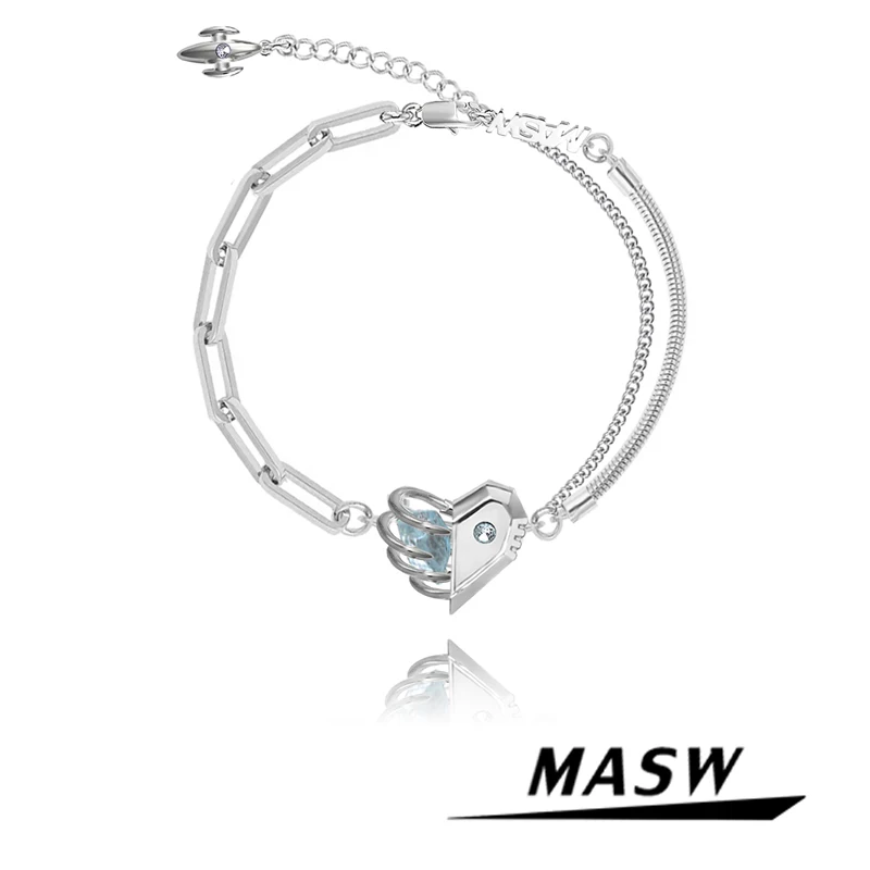 

MASW Original Design Metallic Geometric Heart Bracelet Cool Jewelry High Quality Copper Silver Color Bracelet For Women