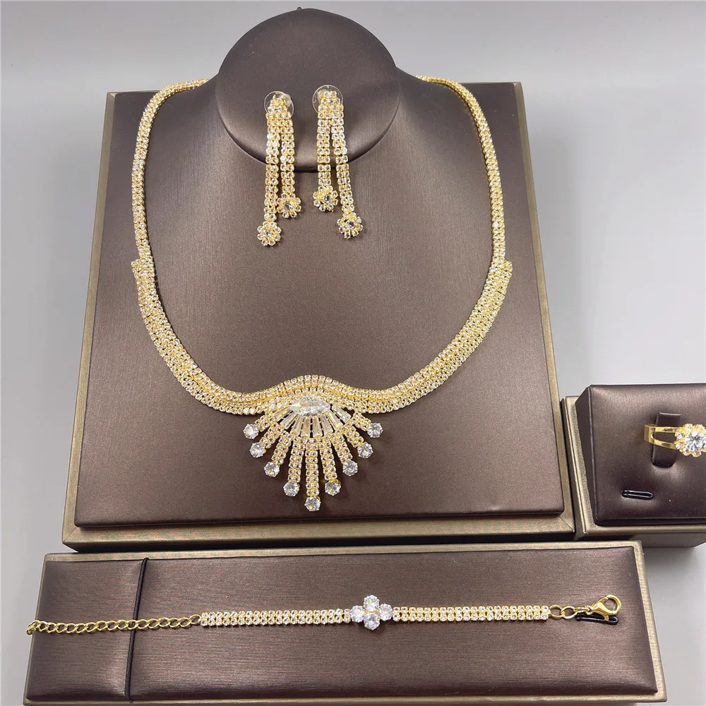 

New fashion necklace earring set Bridal wedding zircon crystal necklace earring bracelet bracelet set of four pieces