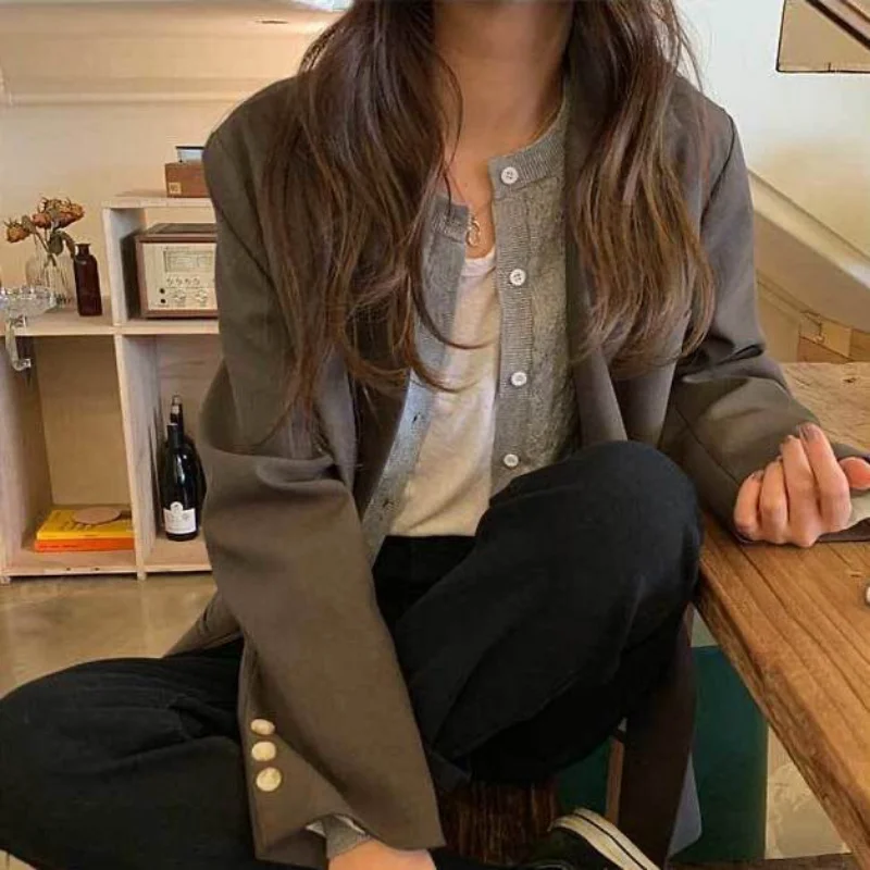 Blazer for Women Spring and Autumn 2023 Retro Temperament Solid Color Jacket Women Blazers