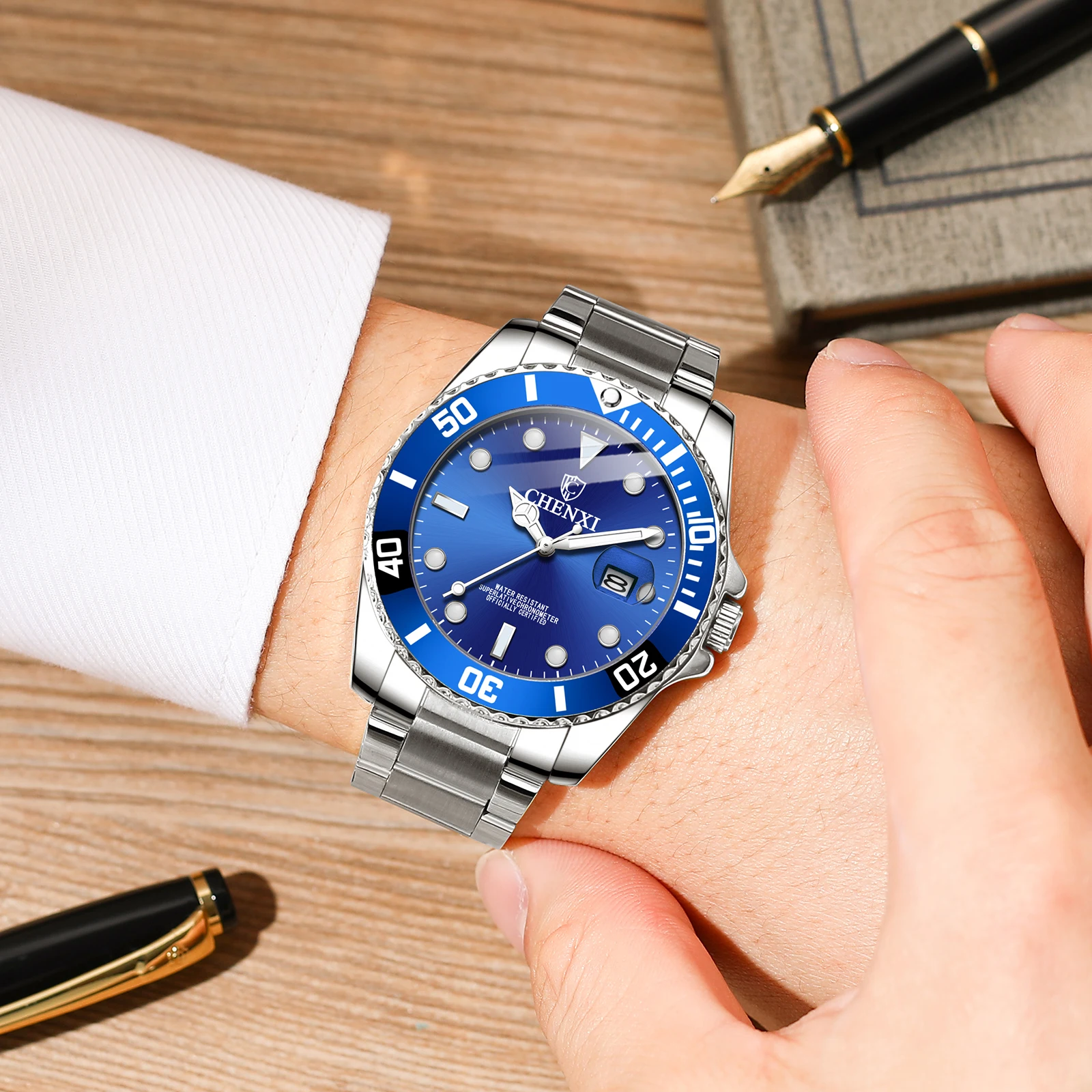 New CHENXI 085 Business Luxury Brand Couple Lovers Mens Women Clock Stainless Steel Luminous Waterproof Calendar Quartz Watch