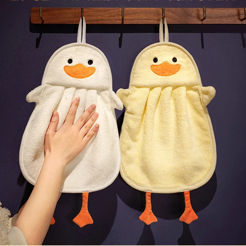 

Cartoon Yellow Duck Hand Towel for Kitchen Bathroom Coral Velvet Microfiber Quick Dry Absorbent Cleaning Cloths Home Bath Towels