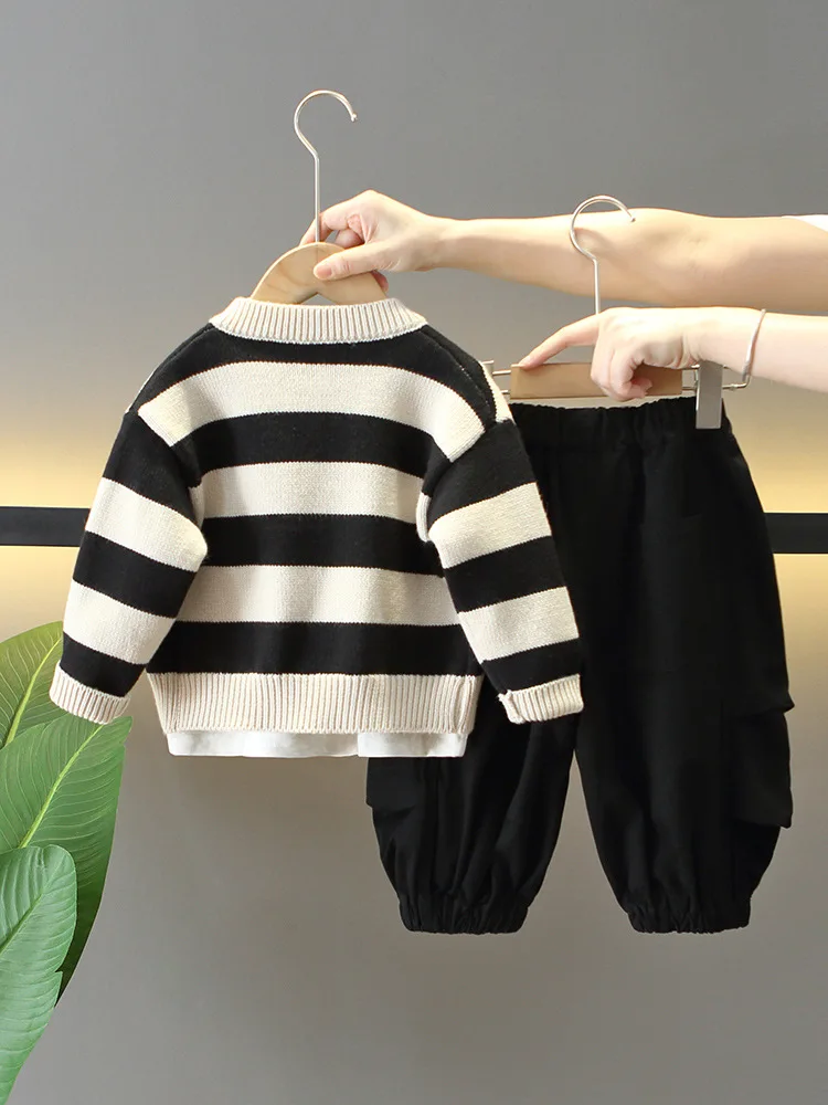 3 шт./комплект детский трикотажный кардиган + футболка штаны