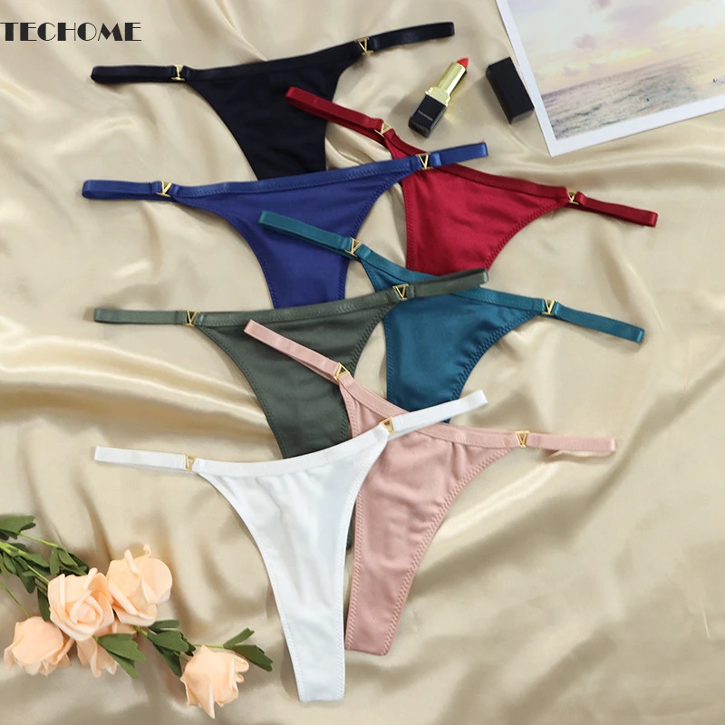 

7pack 2022 Women Sexy G String Metal V Thongs Low Waist Panties Satin Brief European and American T Pants Female Sexy Interior