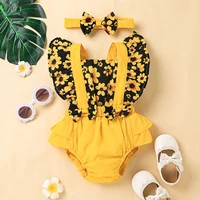 baby girl romper cute printed triangle short sleeve bodysuit baby flower bow fly sleeve infant baby onesie baby girl clothes
