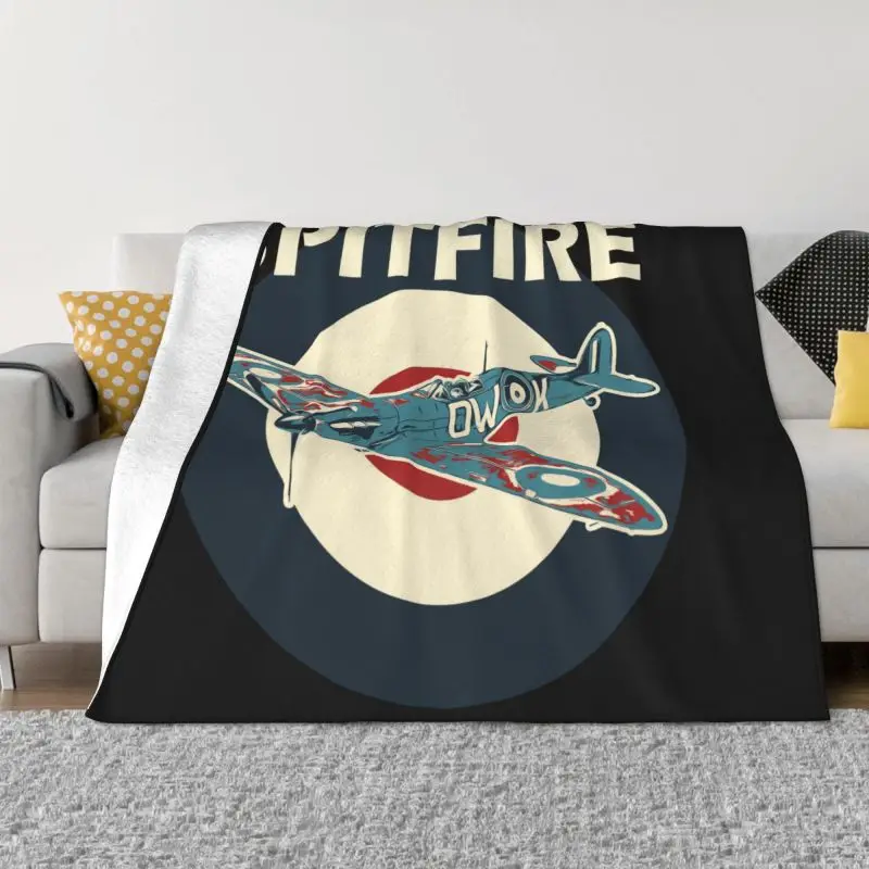 

RAF Spitfire Aircraft Roundel WW2 War Plane Blanket Flannel Fleece Supermarine Airplane Throw Blankets for Office Couch Quilt