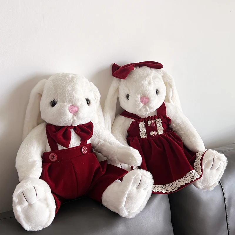 

Милый кролик с изысканным бархатным платьем, плюшевая игрушка, Мягкий Кролик для пар, для детей, девочек, подарок на день рождения или Рождество