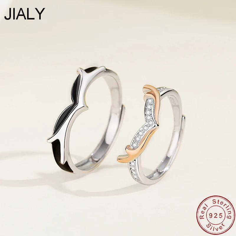 

JIALY AAA CZ Antlers S925 Sterling Silver Couple Finger Ring For Women Birthday Party Gift Jewelry