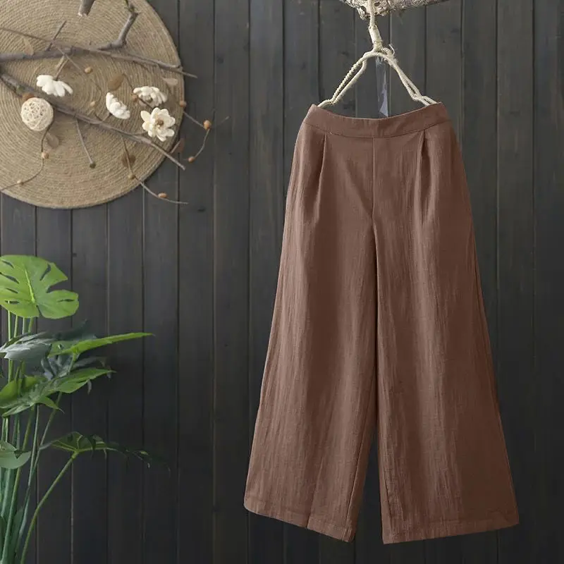 

[40-100kg] 100% Cotton Spring Summer Cotton Linen Wide-leg Pants Women's Loose High-waist Cropped Pants Fashion Casual Pants