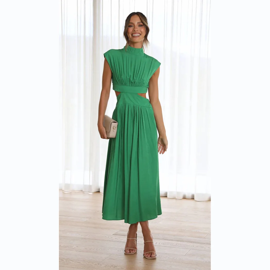 

Sweet and fashionable street style summer stand up collar macaron off waist long dress robe loja traf