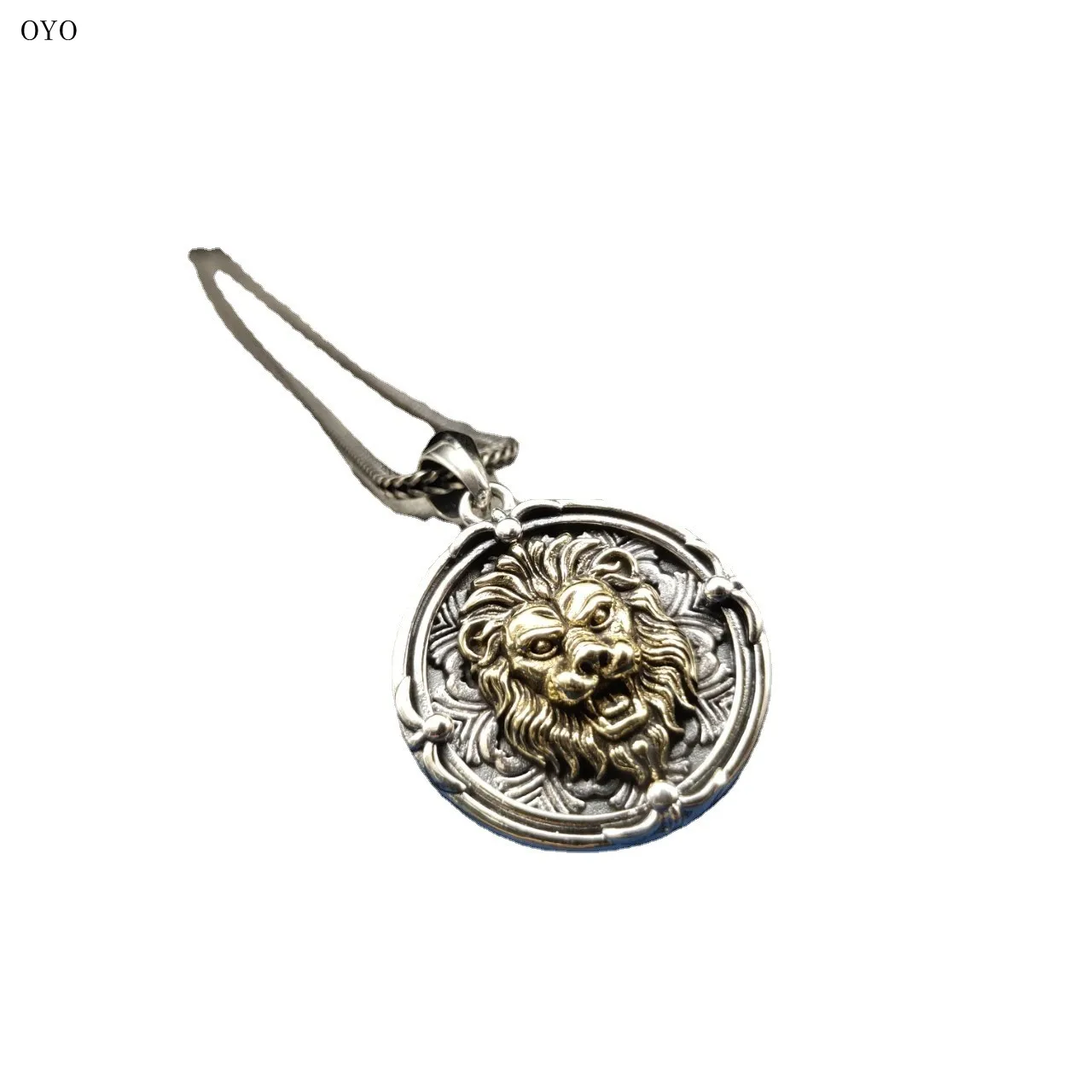 100%S925 sterling silver European punk style male lion pendant