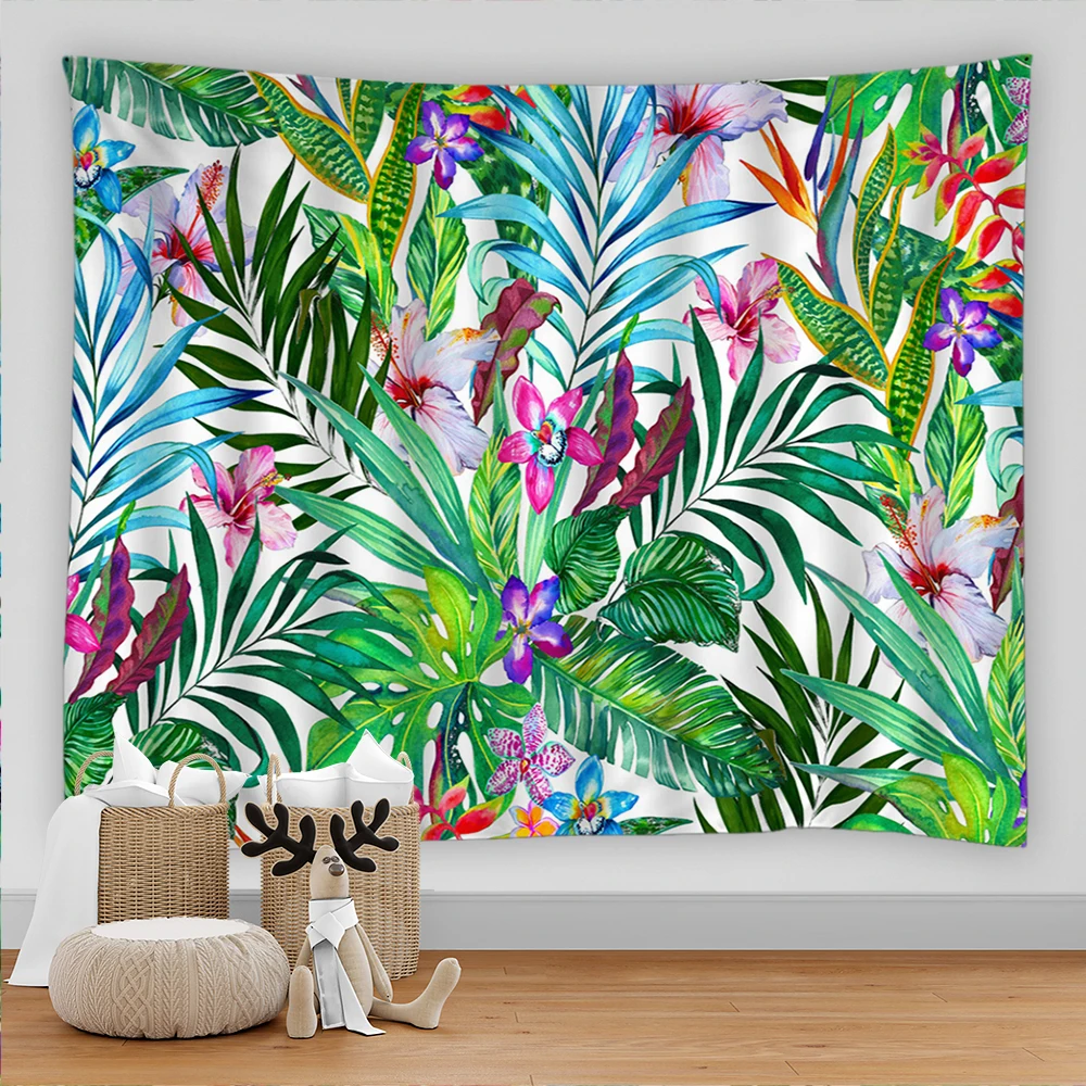 

Watercolor Plant Leaf Tapestry Tropical Palm Tree Green Banana Leaves Print Tapestrie Living Room Bedroom Dorm Deco Wall Hanging