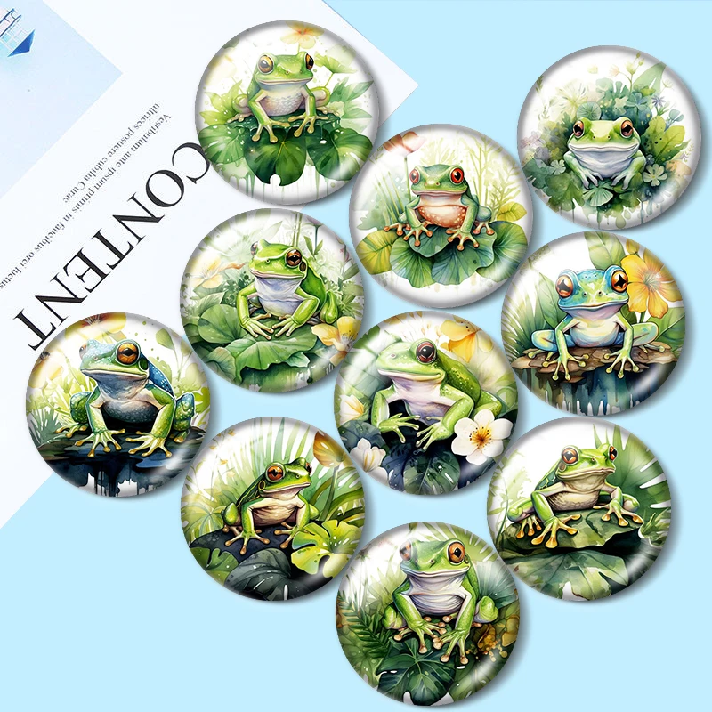 

Акварельные стеклянные кабошоны лягушки, 10 шт.