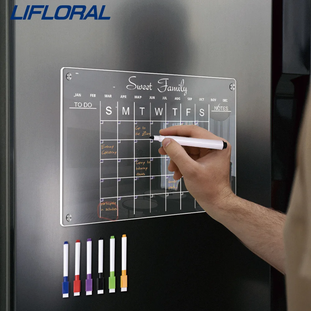 

Многоразовый Магнитный сухой стираемый прозрачный акриловый календарь на заказ, доска для сухих стираний, доска для записей, магнитная наклейка на холодильник