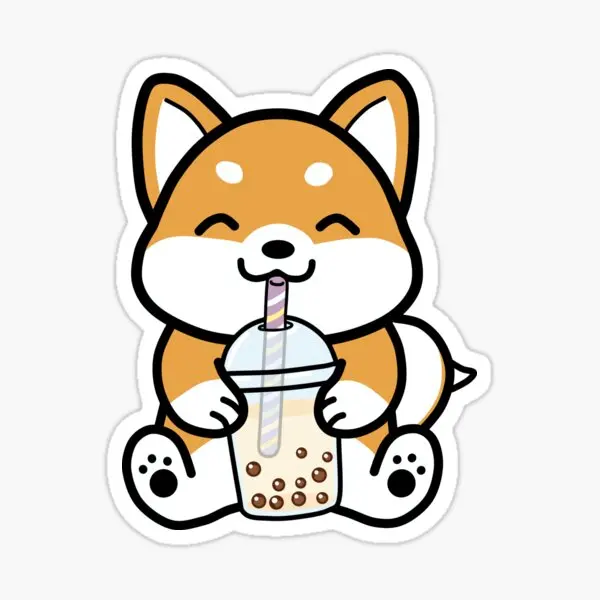 

Shiba Loves Bubble Tea 5PCS Stickers for Water Bottles Luggage Cartoon Background Print Cute Stickers Living Room Window