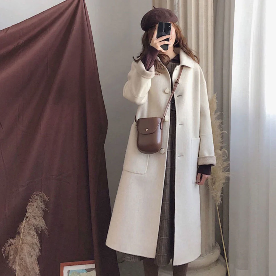 

Tweed Coat Female Overcoat Wind Long Short Autumn Winter Korean Thickened Loose Thin Tweed Coat