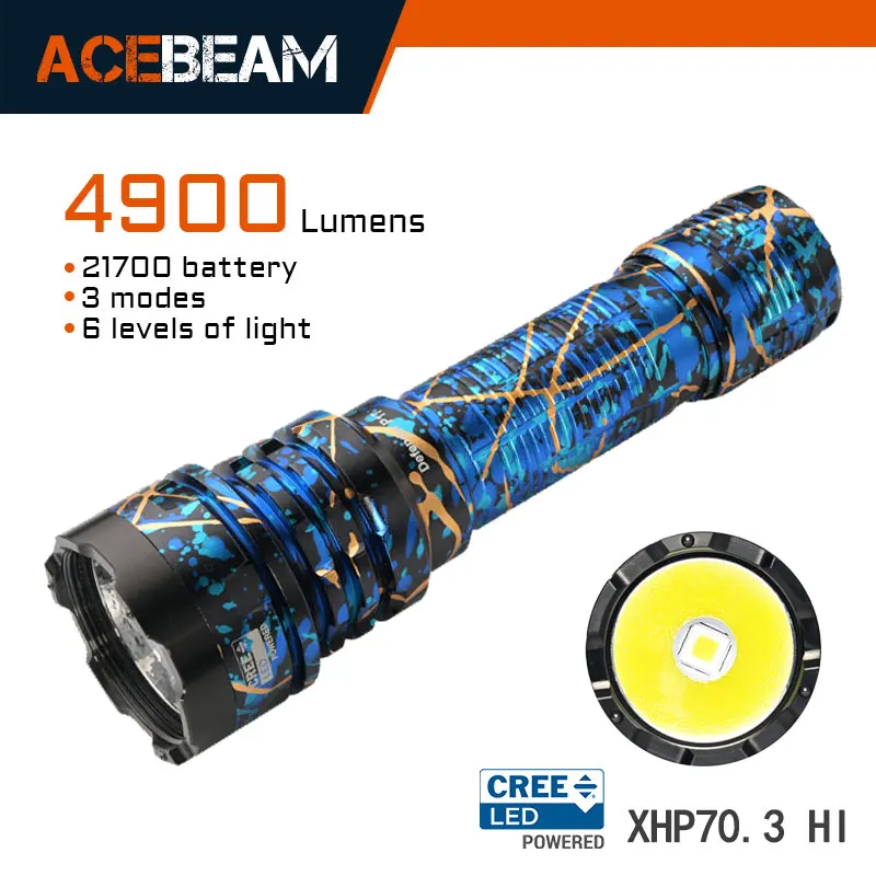 Фото Тактический фонарик ACEBEAM P17 HI Cree, светодиодный двойной хвостовой переключатель, 4900 лм, 445 м, дальний бросок, мгновенная активация/стробоскоп XHP70.3 №1