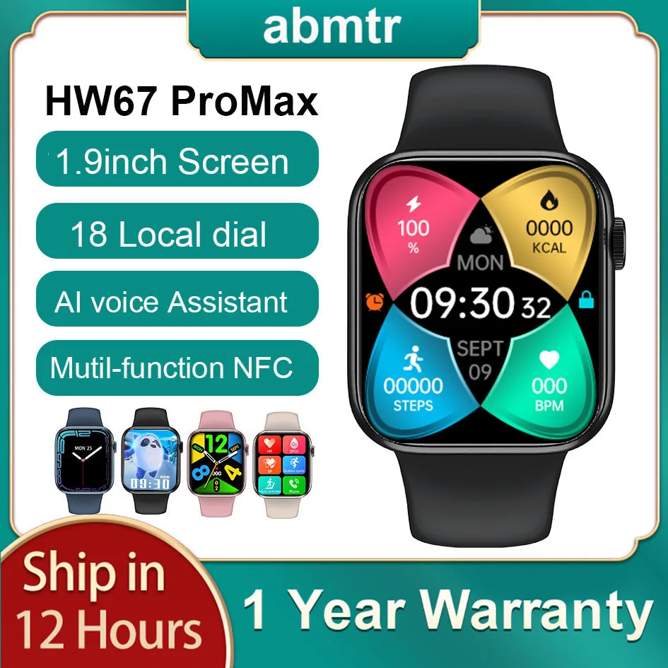 

Abtrm Original HW67 Pro Max Smartwatch Men 1.9" NFC Voice Assistant Bluetooth Call Women Smart Watch PK Dt100 W37 IWO HW22 W27