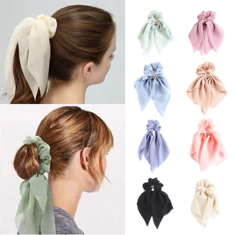 

Long Ponytail Scarf Bowknot Solid Color Hair Ties Women Ponytail Holders for Girls Daily Wear Wedding Hair Style Making QX2D