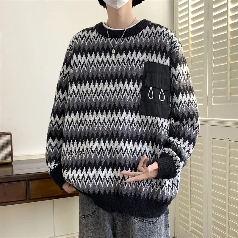 Осень-зима свободный крой повседневный свитер в винтажном стиле мужской