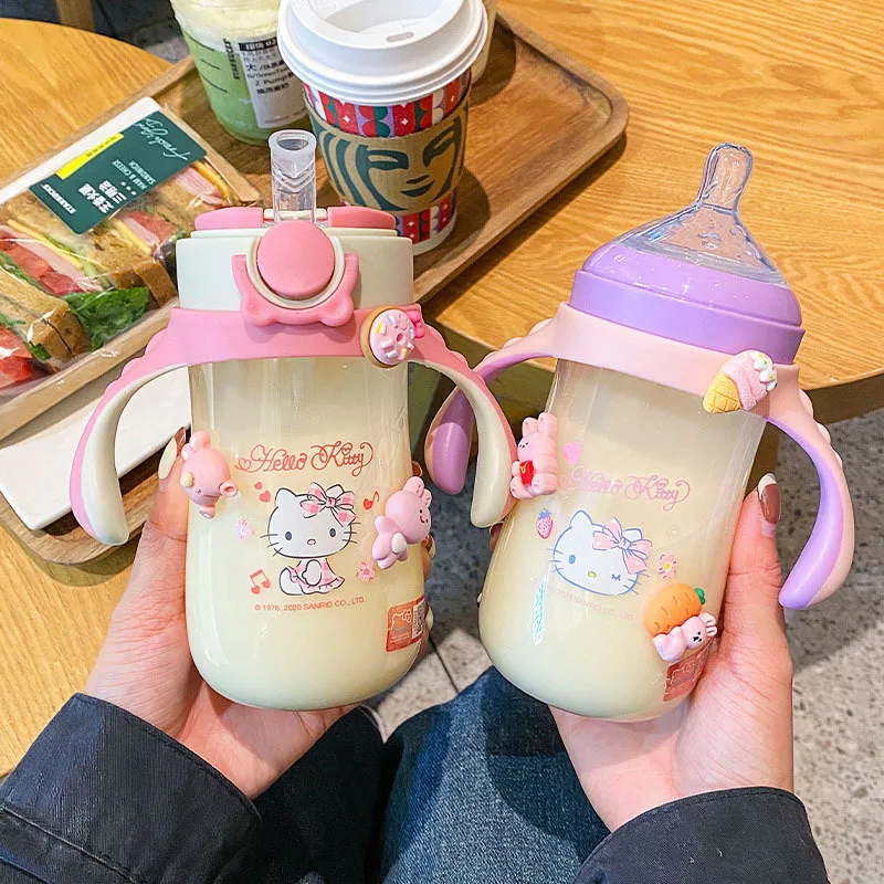 

Sanrio 300Ml Baby Bottle Kawaii Infants From To 6 Months Learning Cup Anti Choking Children's Water Cup Toys for Kids Gifts