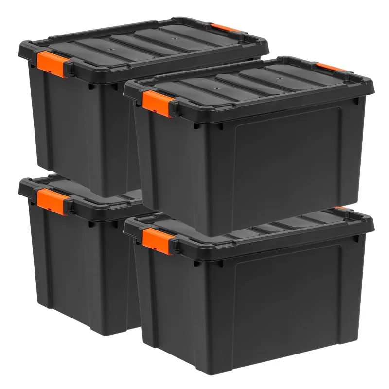 

19 Gallon Heavy Duty Plastic Storage Box, Black, Set of 4