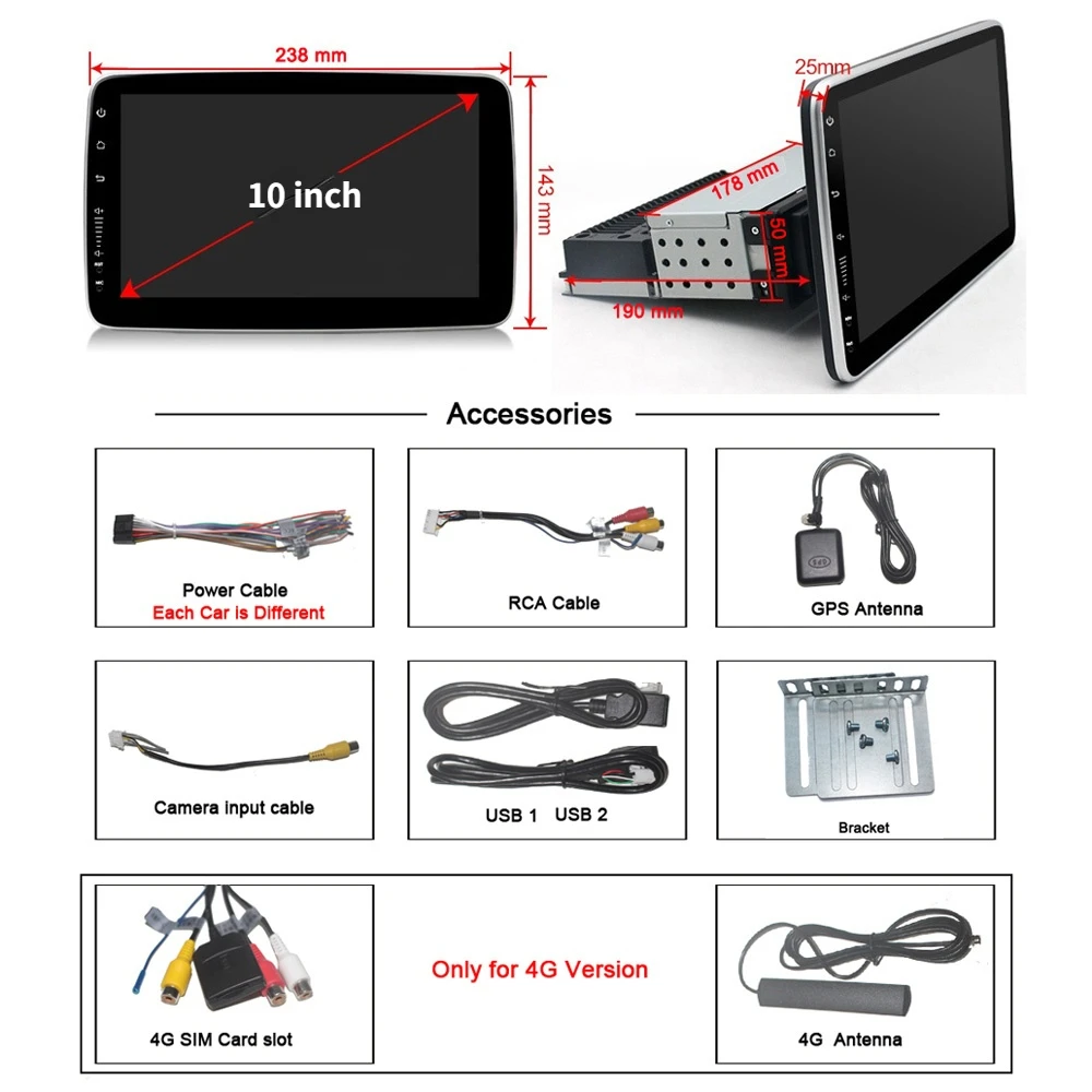 2G+32G Android 10.0 DSP Rotatable 1 din car radio audio stereo universal 2 android Video DVD player 4G Wifi | Автомобили и