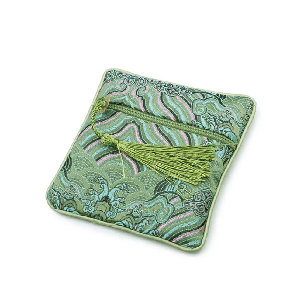 

Шелковый органайзер для ювелирных изделий в китайском стиле, кошелек для монет, парчовый мешочек с узором морской волны, сумка для благословения, сумка на молнии, сумка для хранения ювелирных изделий