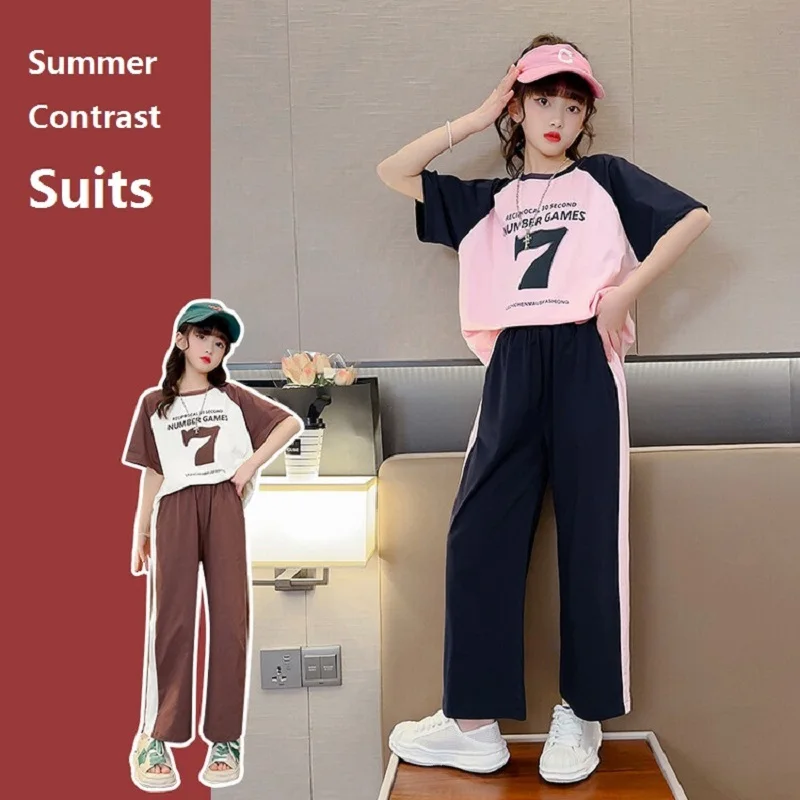 

Футболка с коротким рукавом и свободные штаны для девочек 3-16 лет