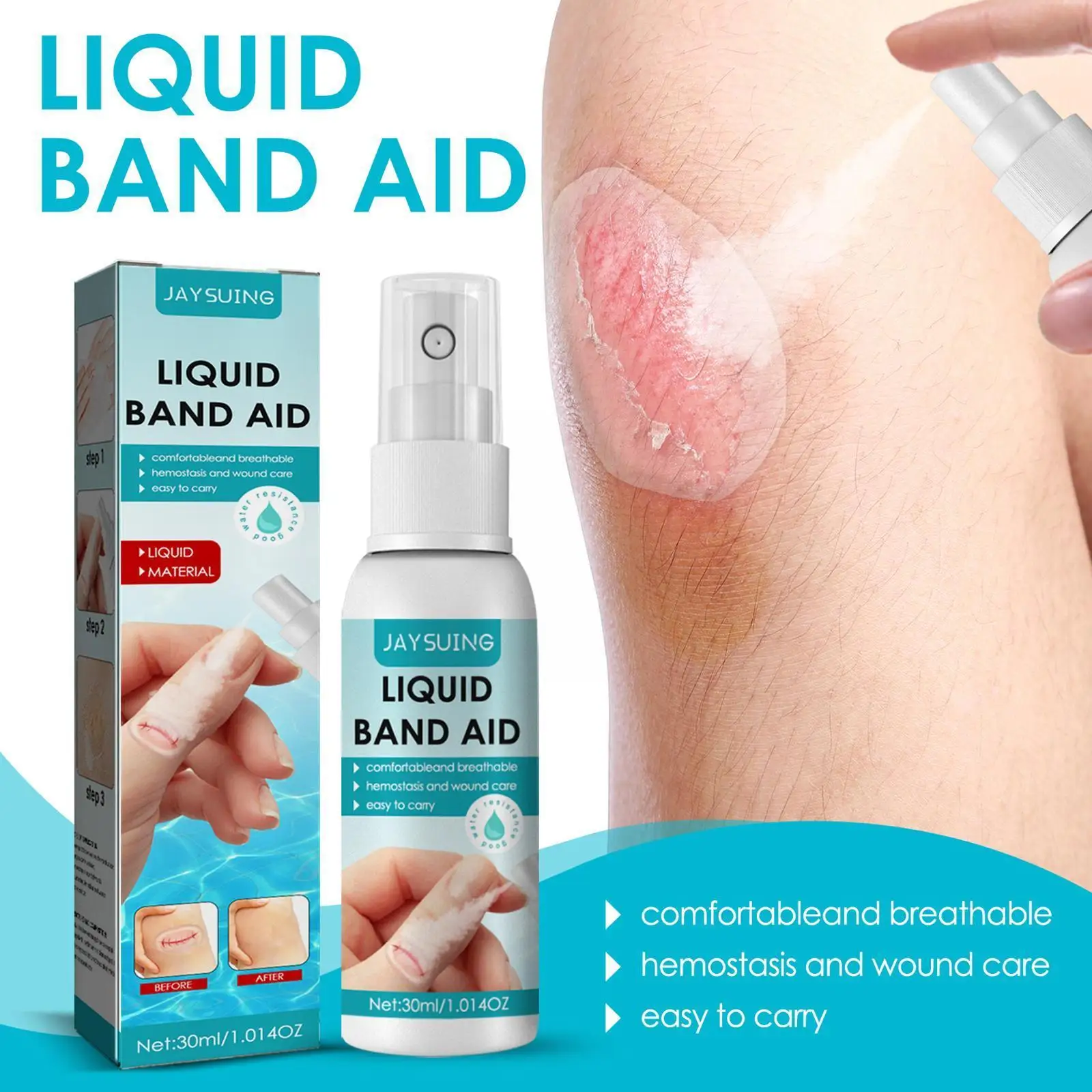 

30ml Liquid Bandage Spray Waterproof Liquid Sprayer For All Skin Areas Waterproof Wound Healing Gel Liquid Hemostatic Adhes P8X2