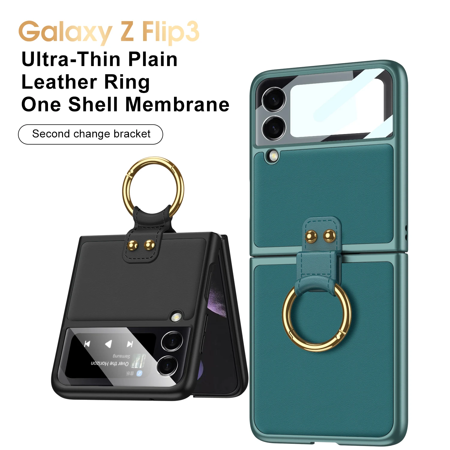 

Case for Samsung Galaxy Z Flip 3 5G Cover Ring Holder Stand Crossbody Shoulder Strap Leather Anti-Scratch Coque Funda Z Flip 3