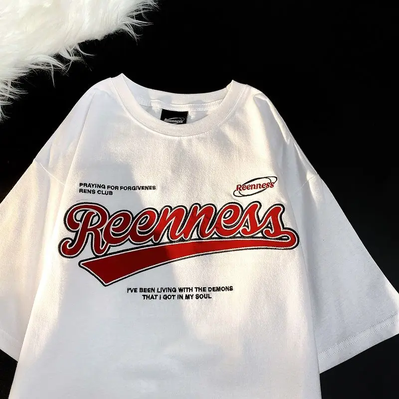 

American heavy cotton t-shirt trendy brand retro hip hop street casual loose short sleeved t shirt for men and women harajuku