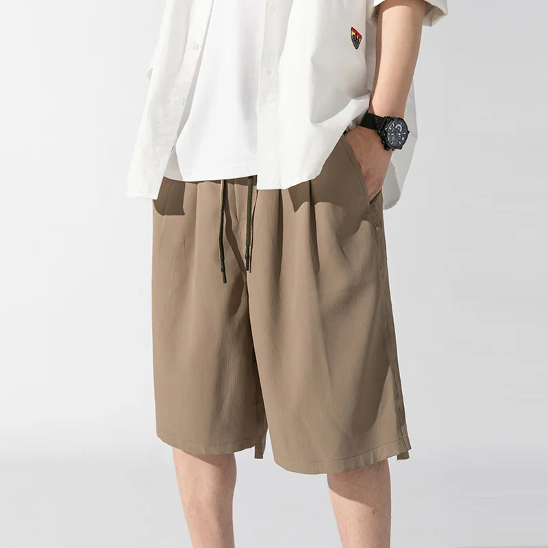 High quality Casual shorts for boys Summer thin ice sports khaki six loose straight wear five point pants