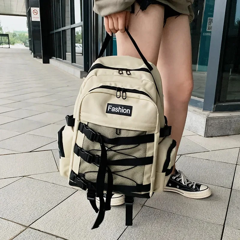

The New Large Capacity Multi-pocket Cotton and Linen Women Backpack Preppy Style Plaid Schoolbag College Student Laptop Backpack