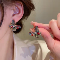 2022 new arrival stud earrings fashion metal women trendy color butterfly earrings hong kong style retro cute female jewelry