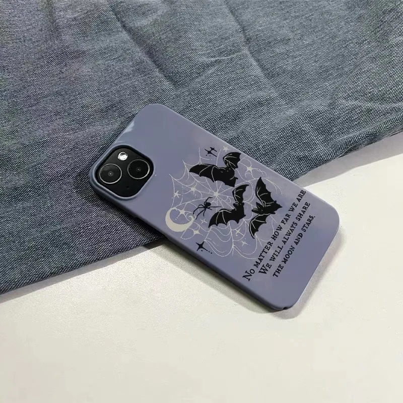 KOREAN INS Purple Bat Spider Web Moon Чехол для телефона IPhone 16 15 14 13 Pro Max 11 12 XR X Plus SE Ретро