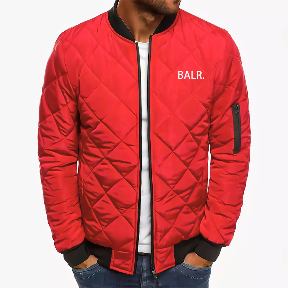 Winter New Men'S Warm Cotton Clothing Fashion Zipper Decoration Diamond Quilted Thickened Stand-Up Collar High-Quality Coat