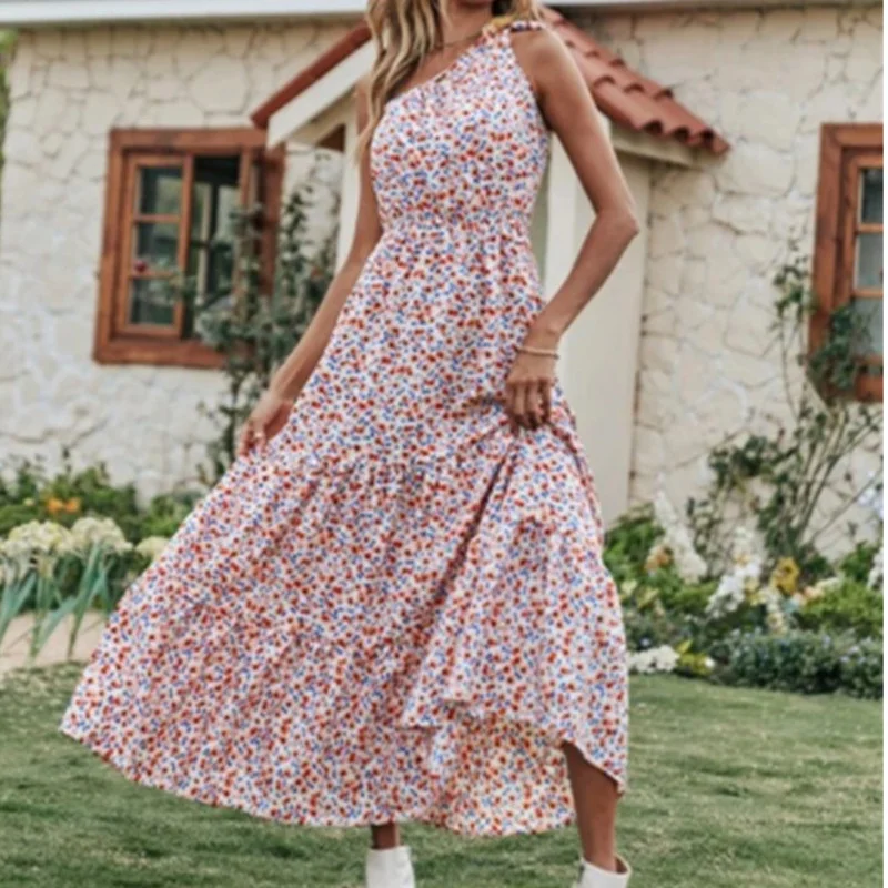 

2022 Summer New Print Floral Sleeveless Long Maxi Women's Bohemian Floral Dress Elegant Beach Holiday Beach Dress tunic