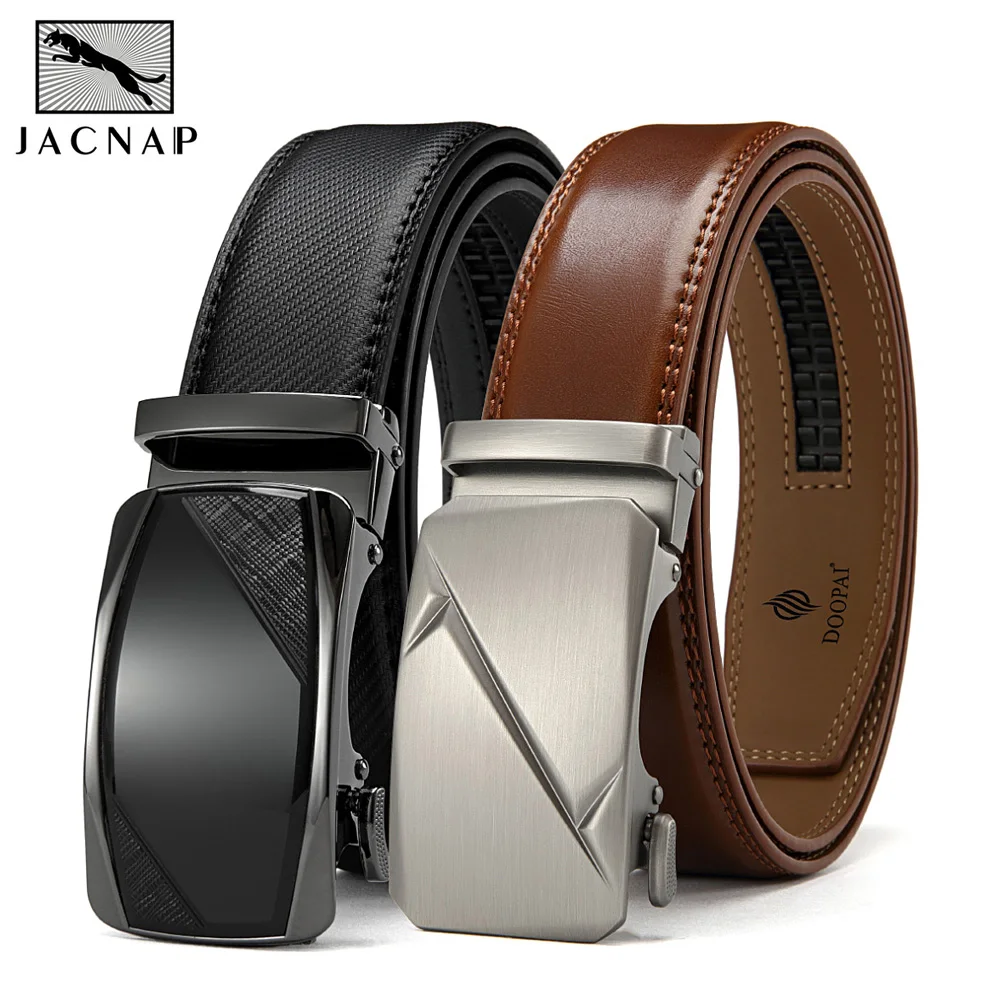 

JACNAIP Men's Belt Belts Genuine Leather Cowskin Waistband Suspenders Man Gift Black Stretch Buckles For Christmas Gifts