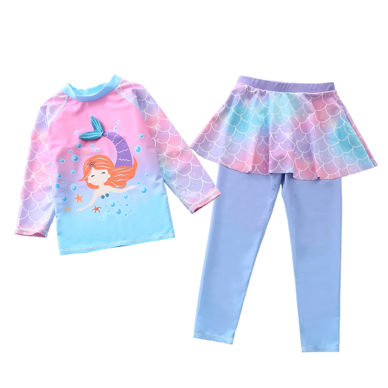 Детский купальник Memaird для девочек две части с длинными рукавами и штаны для плавания с полным покрытием для пляжа, серфинга и дайвинга.
