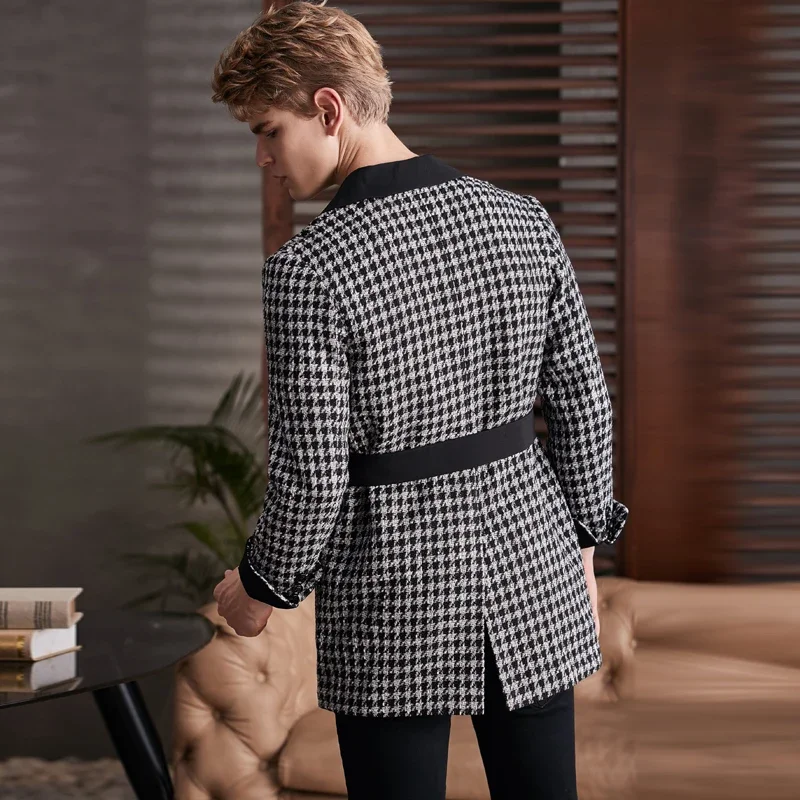 Новинка Мужской Блейзер средней длины роскошный повседневный мужской блейзер в