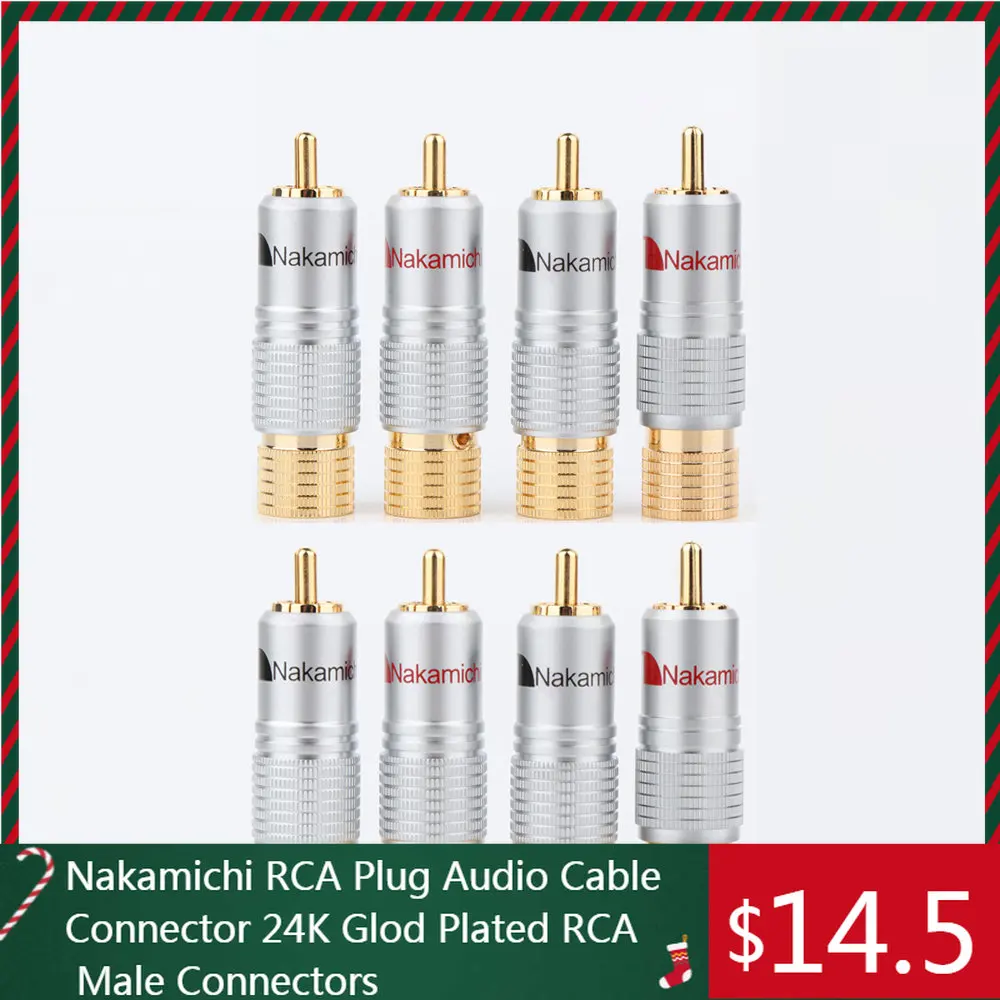 

8 Pcs R1716 Nakamichi RCA Plug Audio Cable Connector 24K Glod Plated RCA Male Connectors For Audio Amplifier